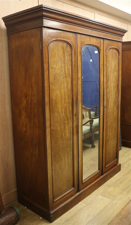 A large Victorian three door mirrored wardrobe, H.208cm